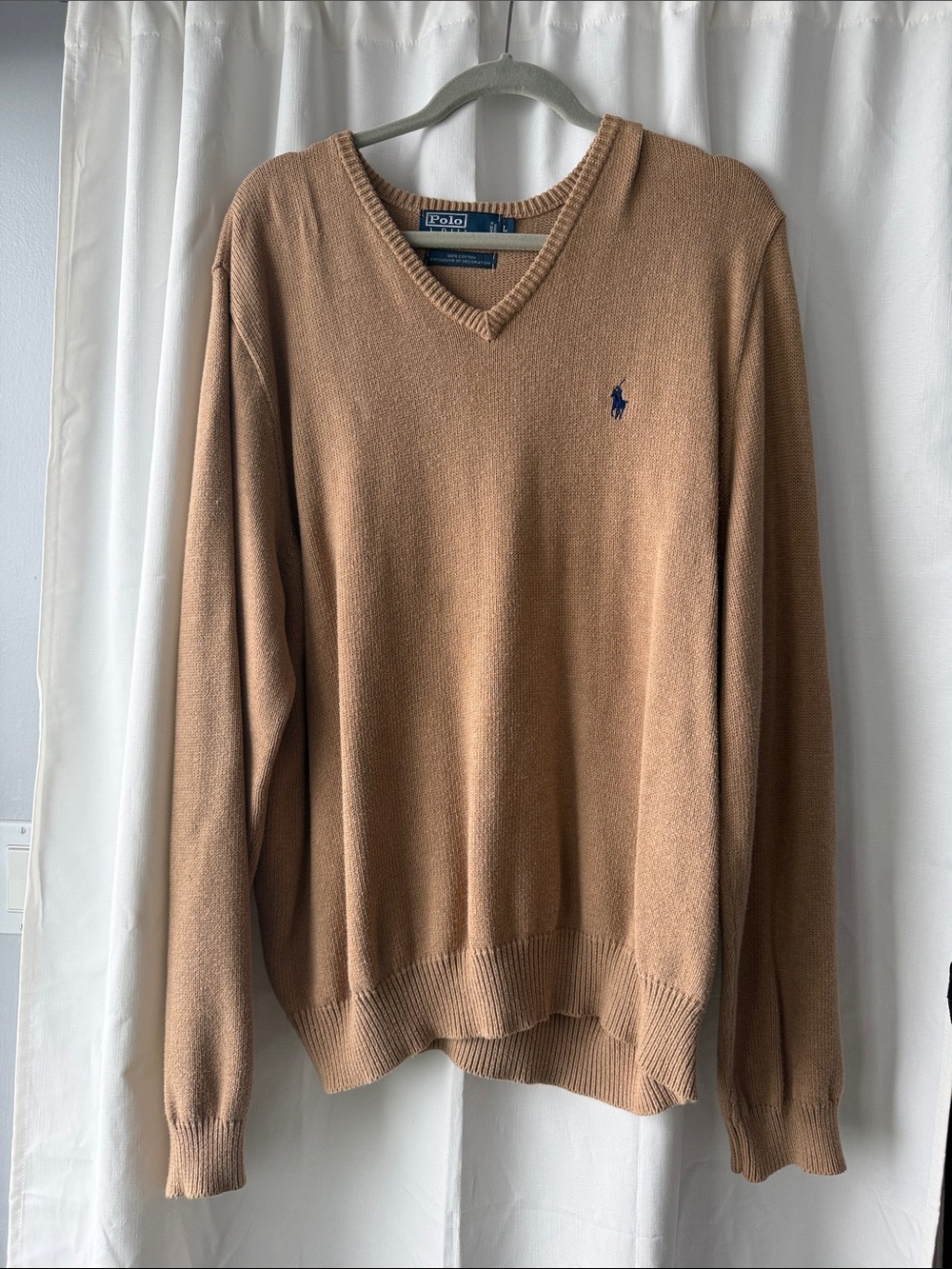 Polo by Ralph Lauren Camel V-Neck Sweater with Navy Pony